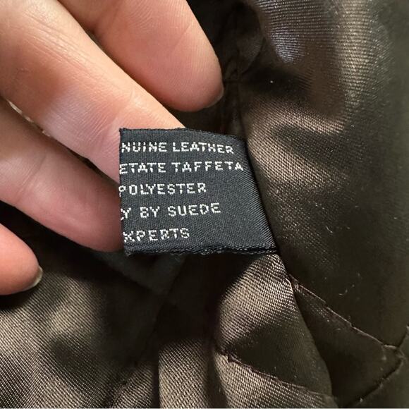 VTG Michael Hoban Brown Leather Bomber Jacket Unisex Short Sleeve Quilted Sz 38 - Picture 12 of 16